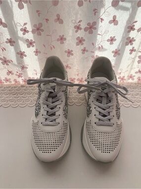 Jimmy Choo Raine White Silver Glitter Chunky Sneakers